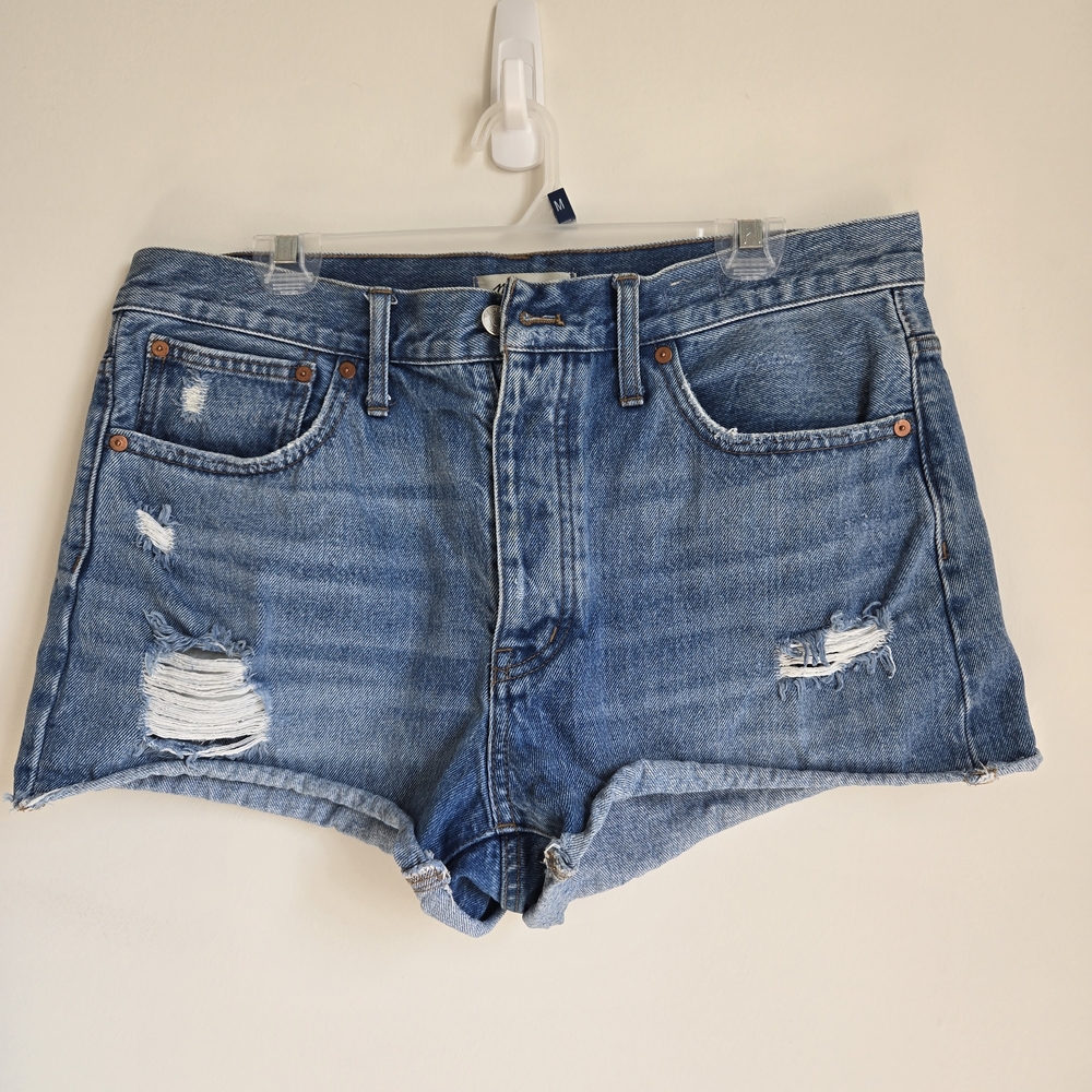 Madewell Blue Distressed Jean Shorts Rolled Hem
